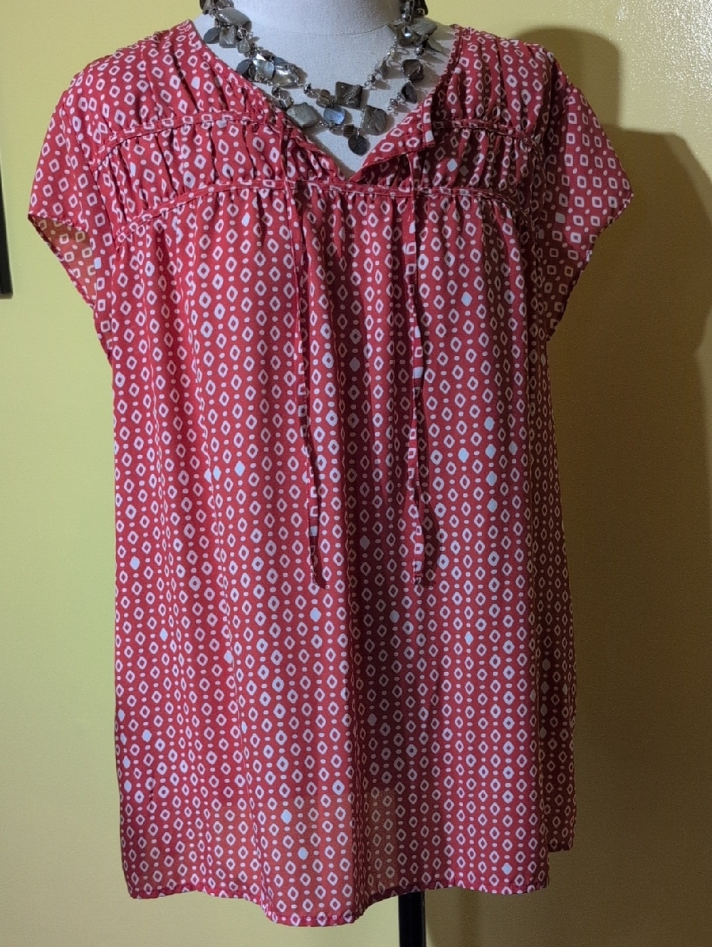 Croft & Barrow Red Geometric Blouse - Picture 2 of 6